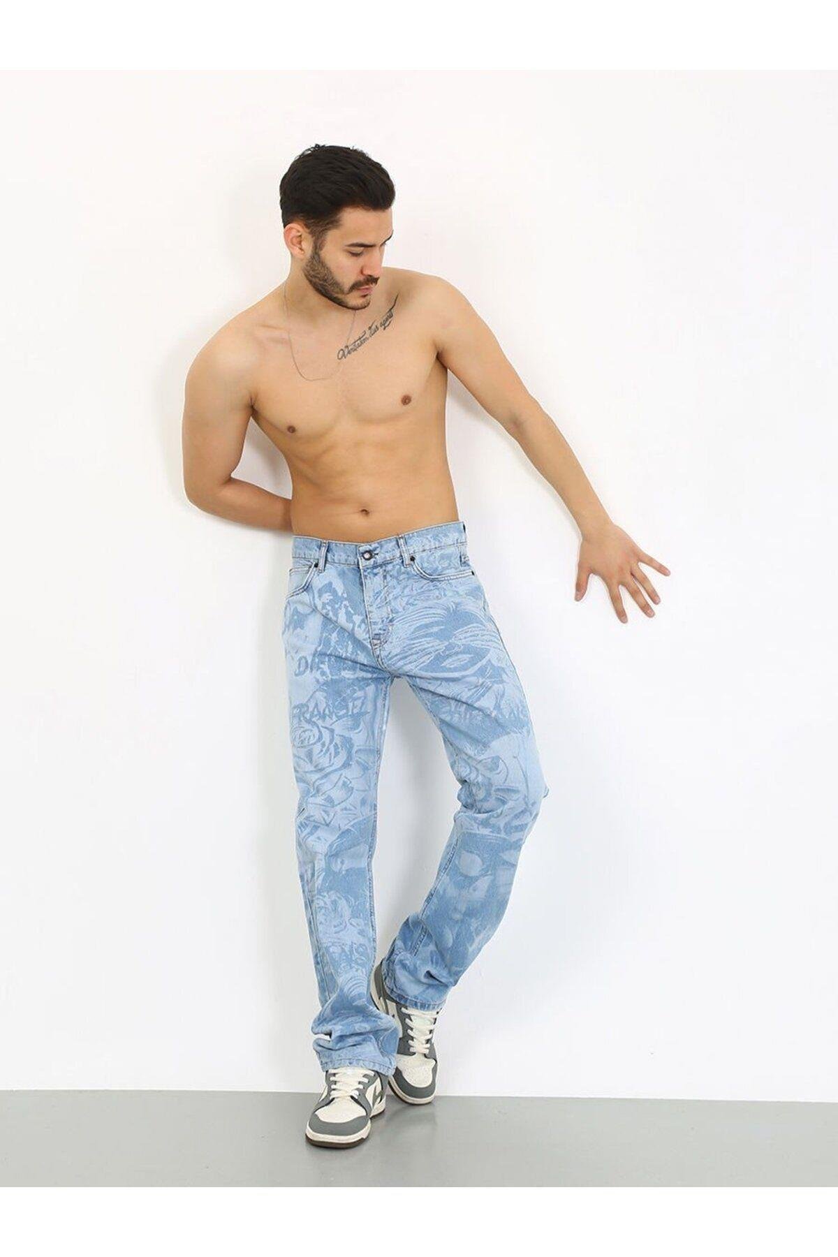 Baggy Desenli Buz Mavi Jean-Buz Mavi - 33