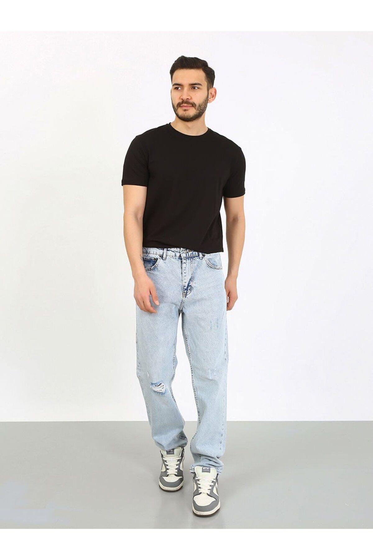 Baggy Diz Yırtık Buz Mavi Jean-Buz Mavi - 30