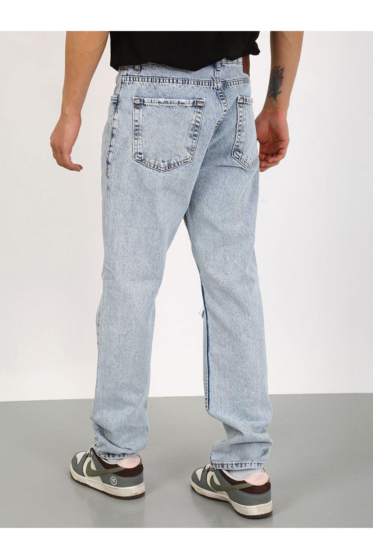 Baggy Diz Yırtık Buz Mavi Jean-Buz Mavi - 30