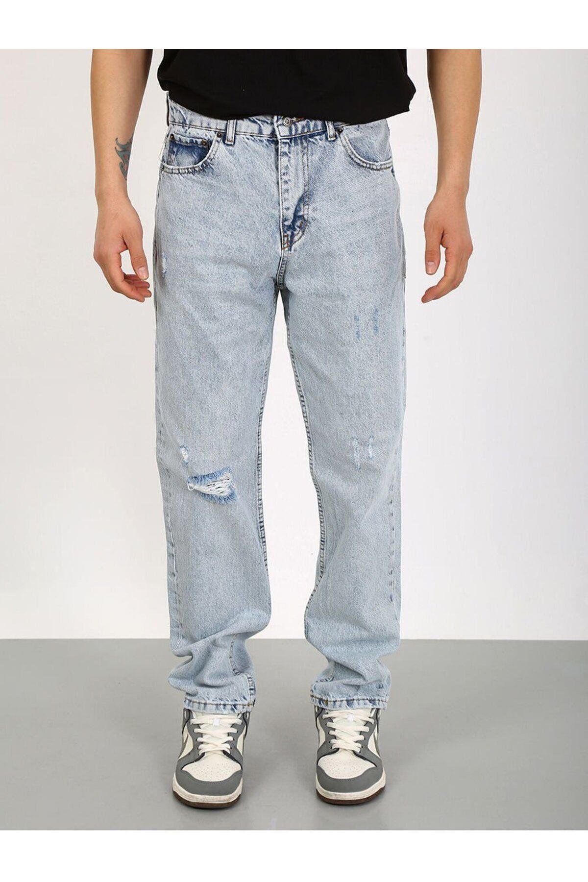 Baggy Diz Yırtık Buz Mavi Jean-Buz Mavi - 30