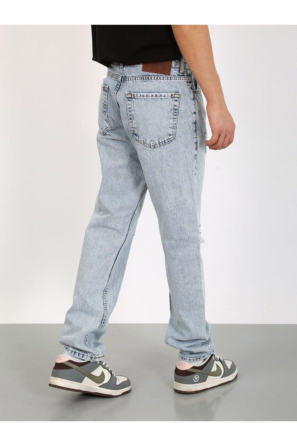Baggy Diz Yırtık Buz Mavi Jean-Buz Mavi - 30