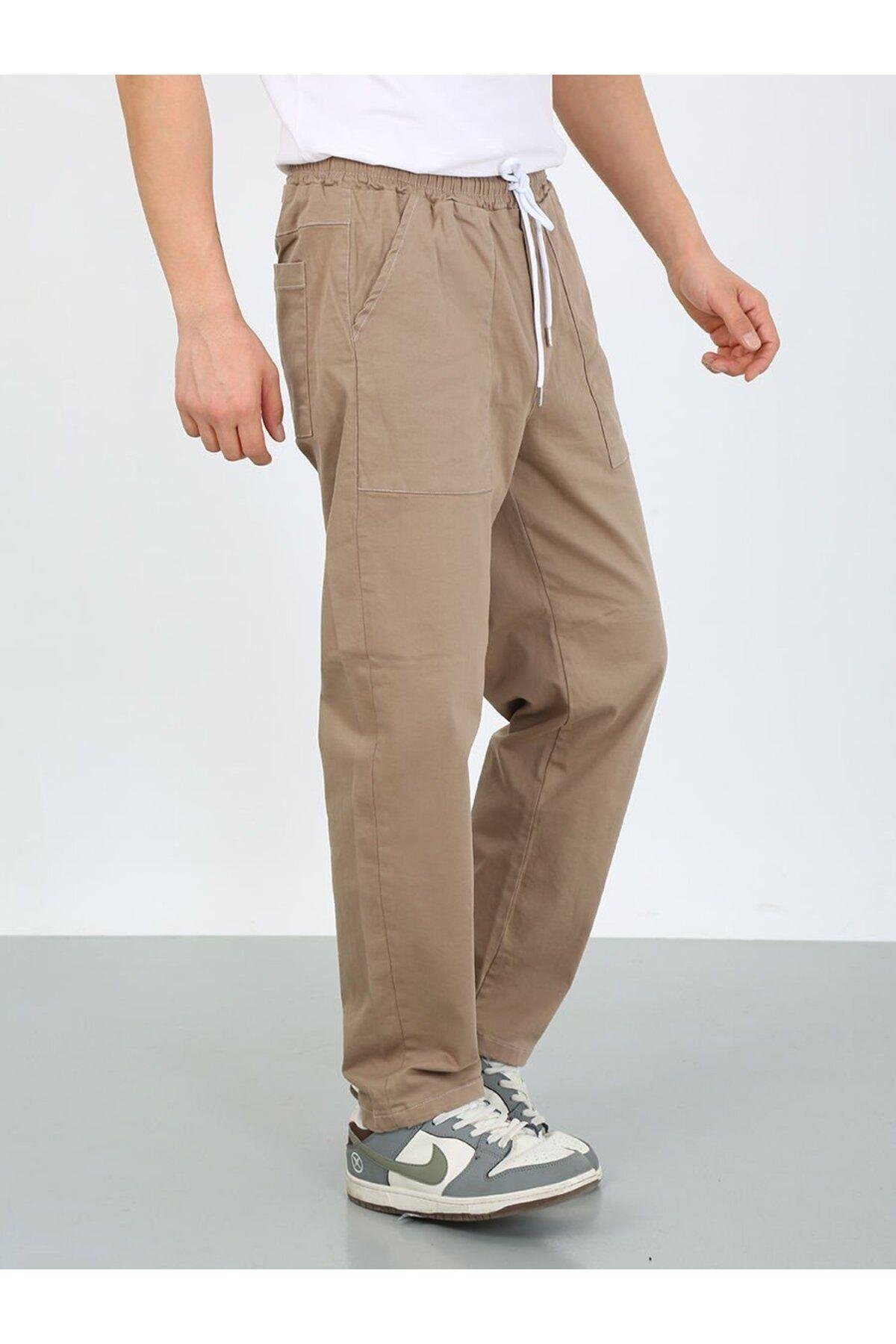 Bej Oversize Premium Sewing Cepli Yürüyüş Pantolonu-bej - L