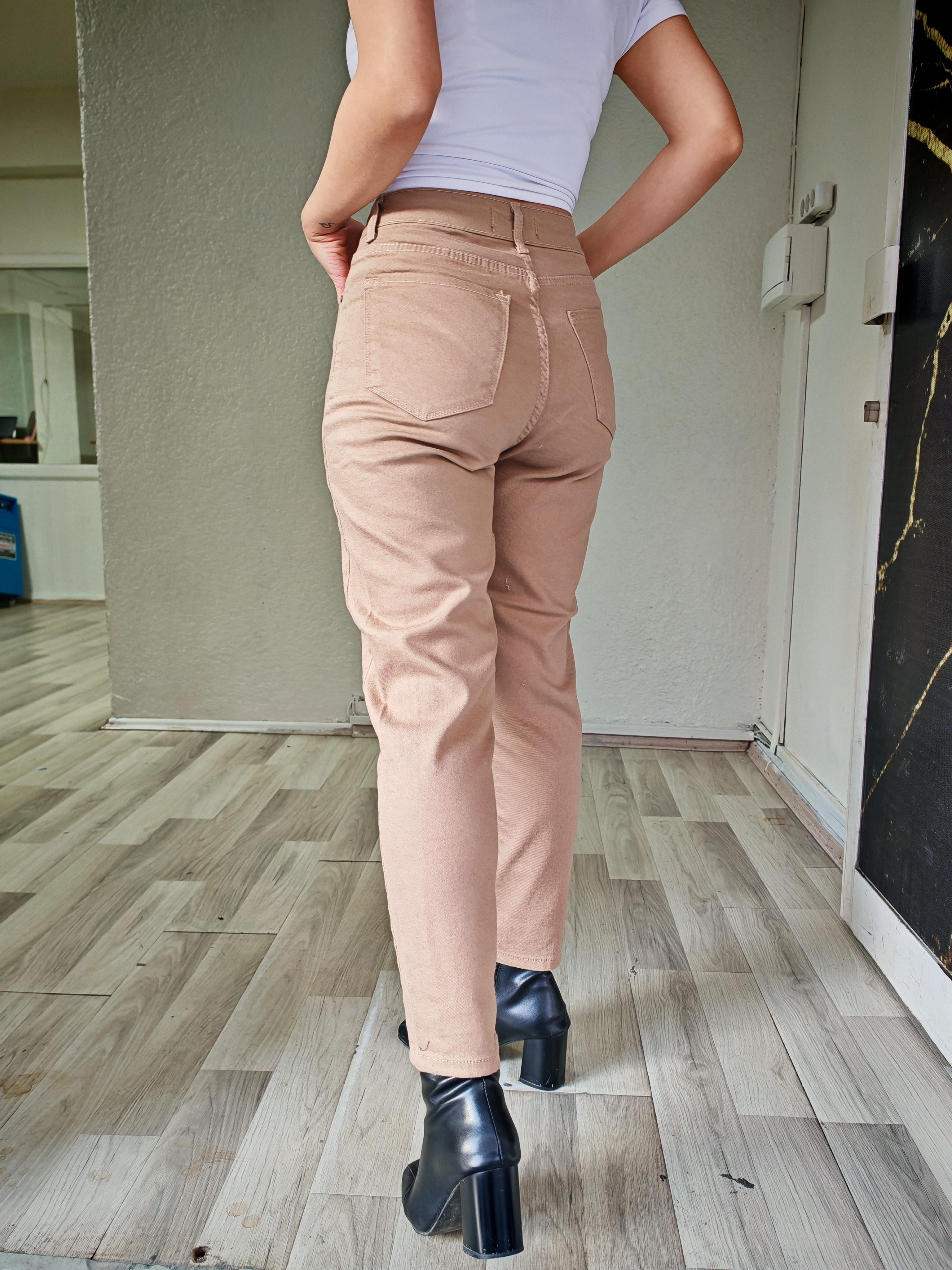 bej renk mom jean kadın pantolon