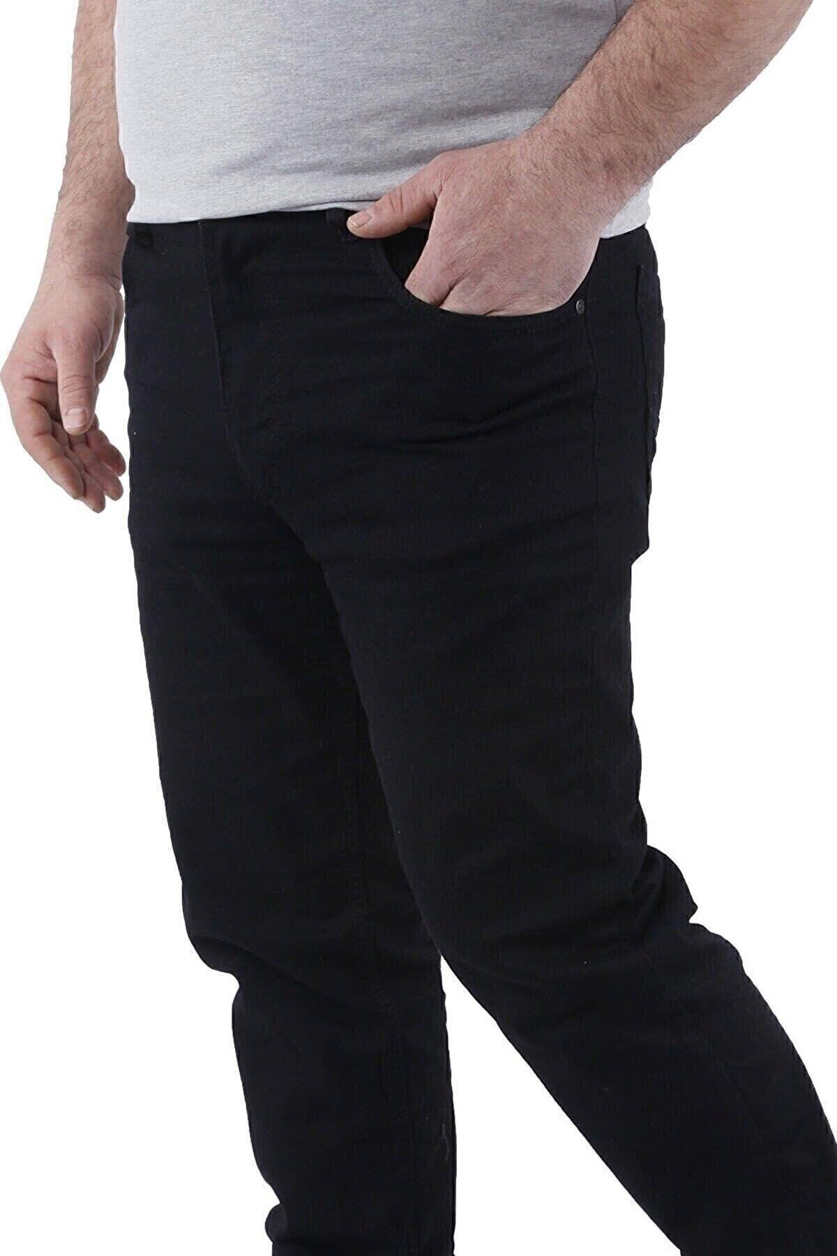 Big Jeans Siyah Klasik Fit Büyük Beden Yüksek Bel Boru Paça Erkek Kot Pantolon