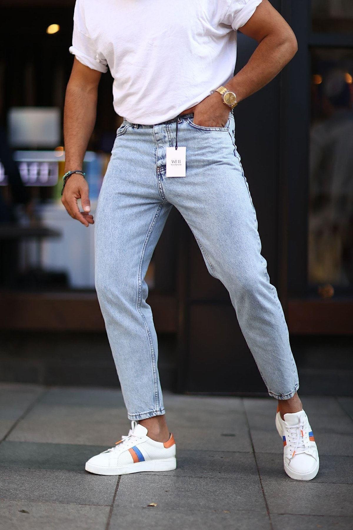 Boyfriend Düz Açık Mavi Kot Pantolon