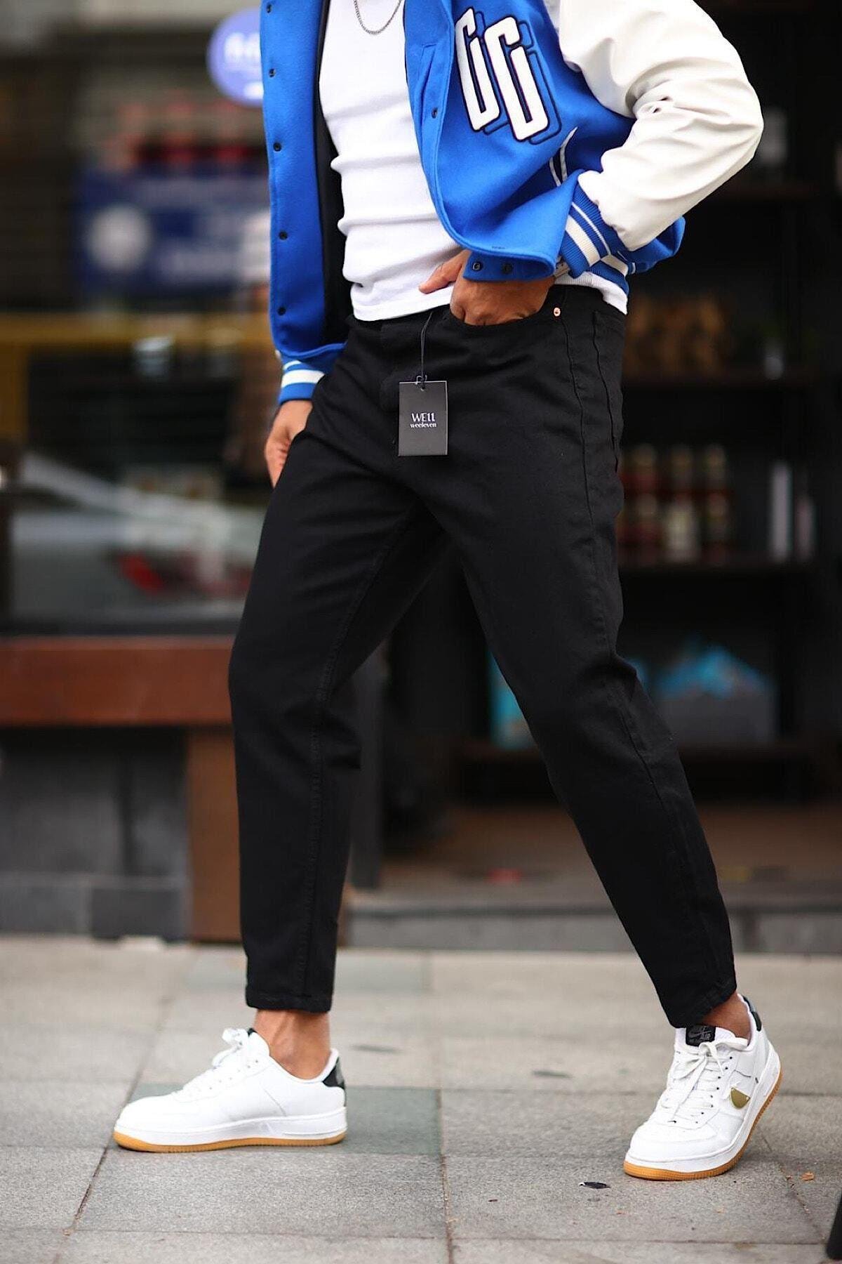 Boyfriend Düz Siyah Rahat Kalıp Kot Pantolon