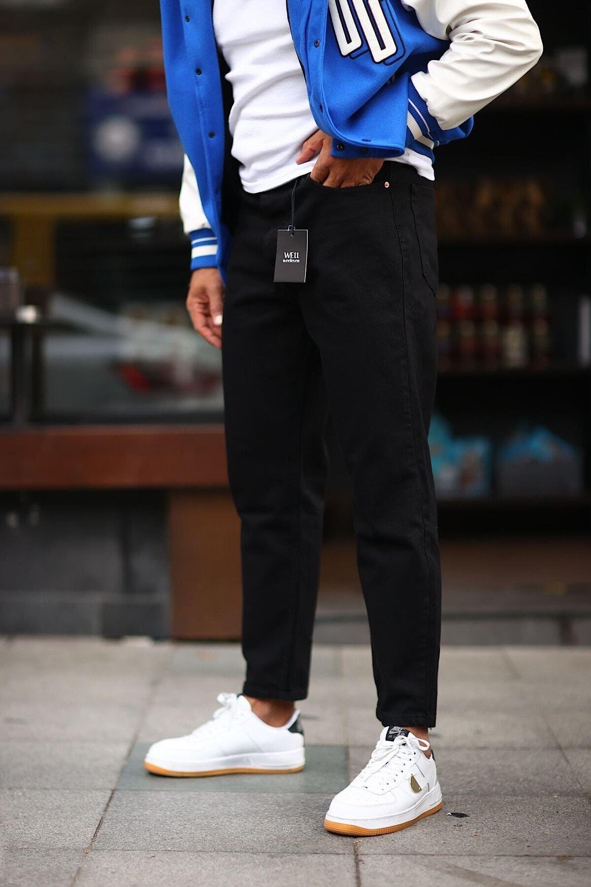 Boyfriend Düz Siyah Rahat Kalıp Kot Pantolon