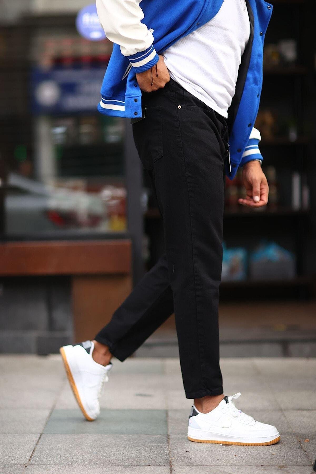 Boyfriend Düz Siyah Rahat Kalıp Kot Pantolon