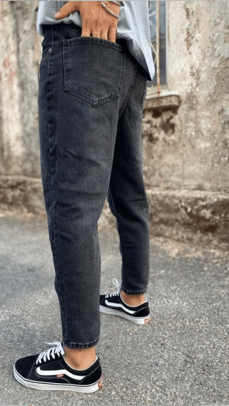Boyfriend Siyah Eskitme Taşlamalı Kot Pantolon
