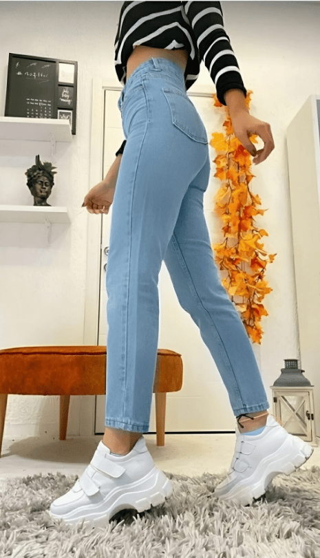 Buz Kar Mom Jean Yüksek Bel Esnek Kot Pantolon