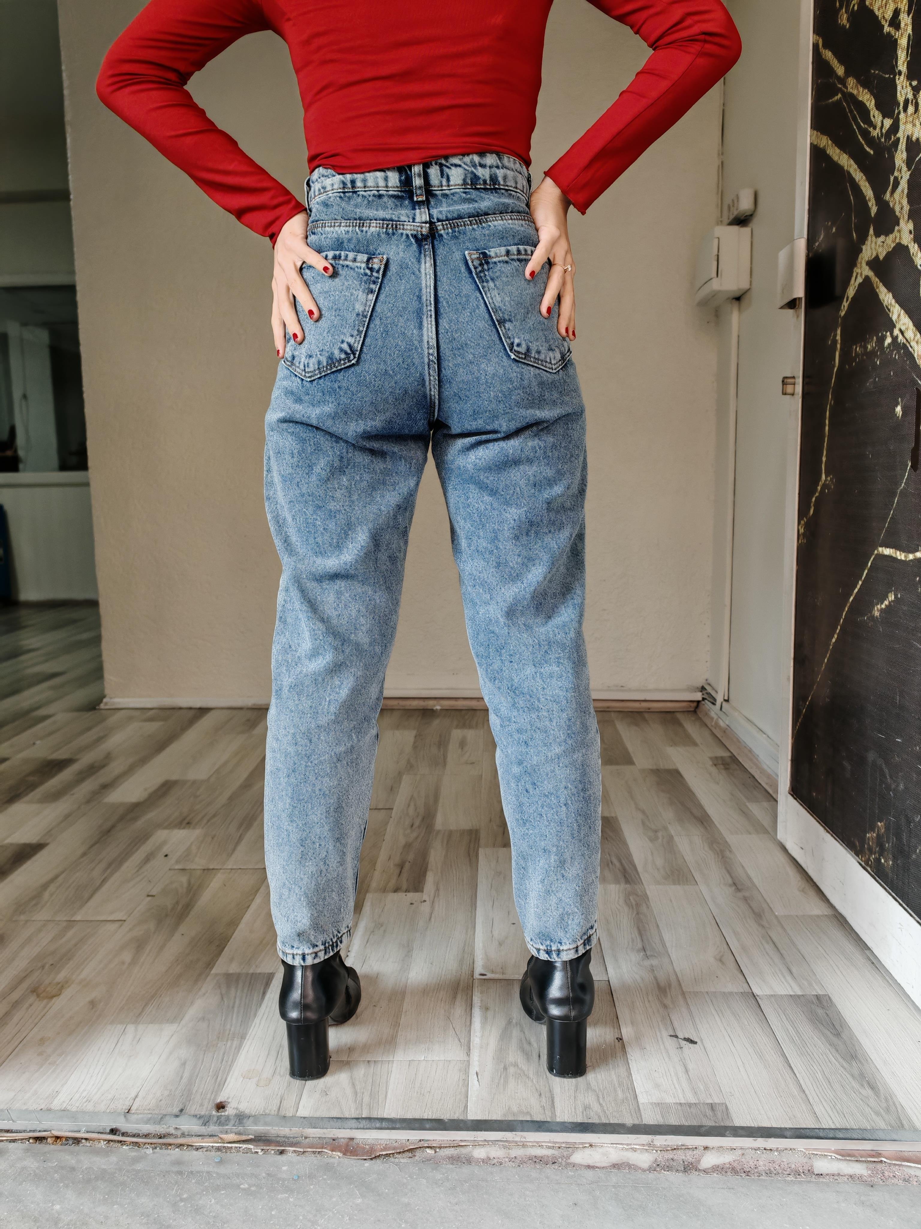 buz mavi mom jean kadın pantolon