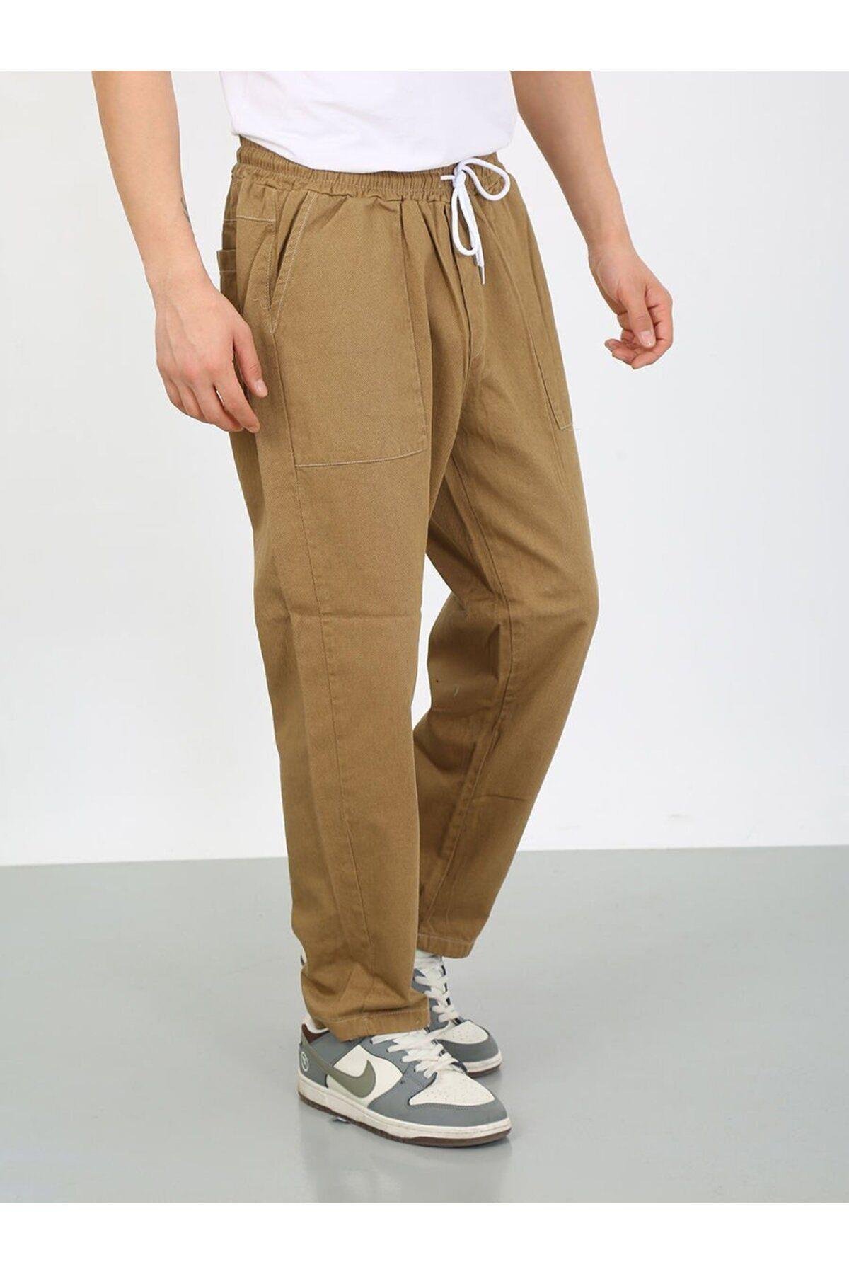 Camel Rengi Oversize Premium Sewing Cepli Yürüyüş Pantolonu-Camel - L