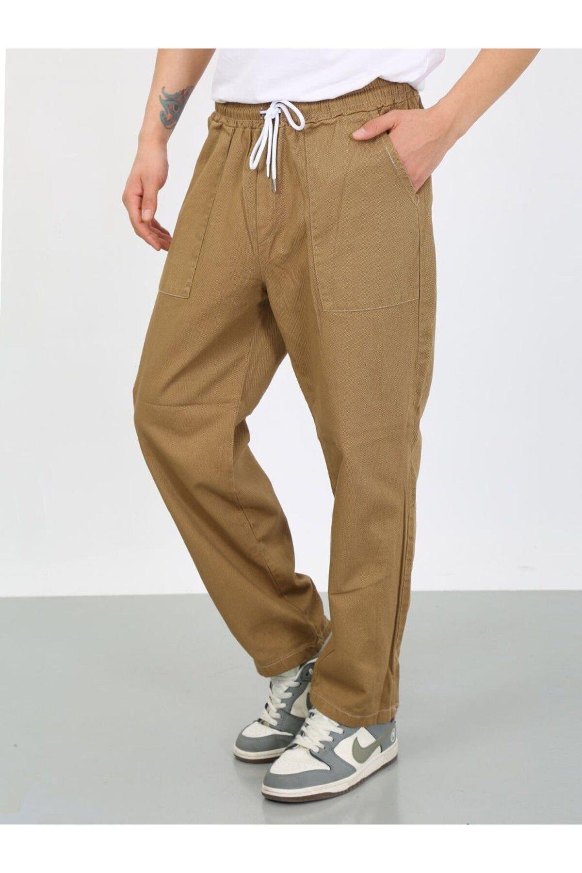 Camel Rengi Oversize Premium Sewing Cepli Yürüyüş Pantolonu-Camel - L