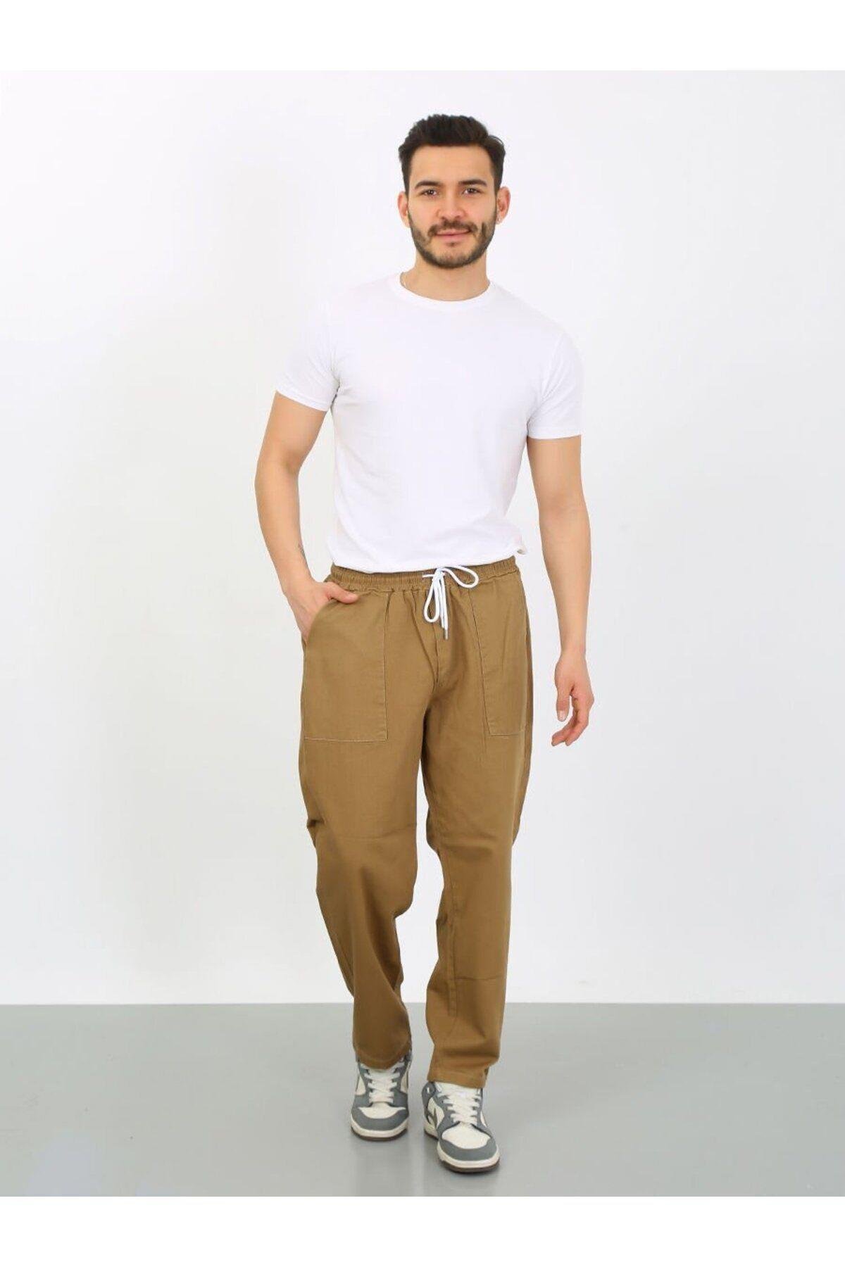 Camel Rengi Oversize Premium Sewing Cepli Yürüyüş Pantolonu-Camel - L