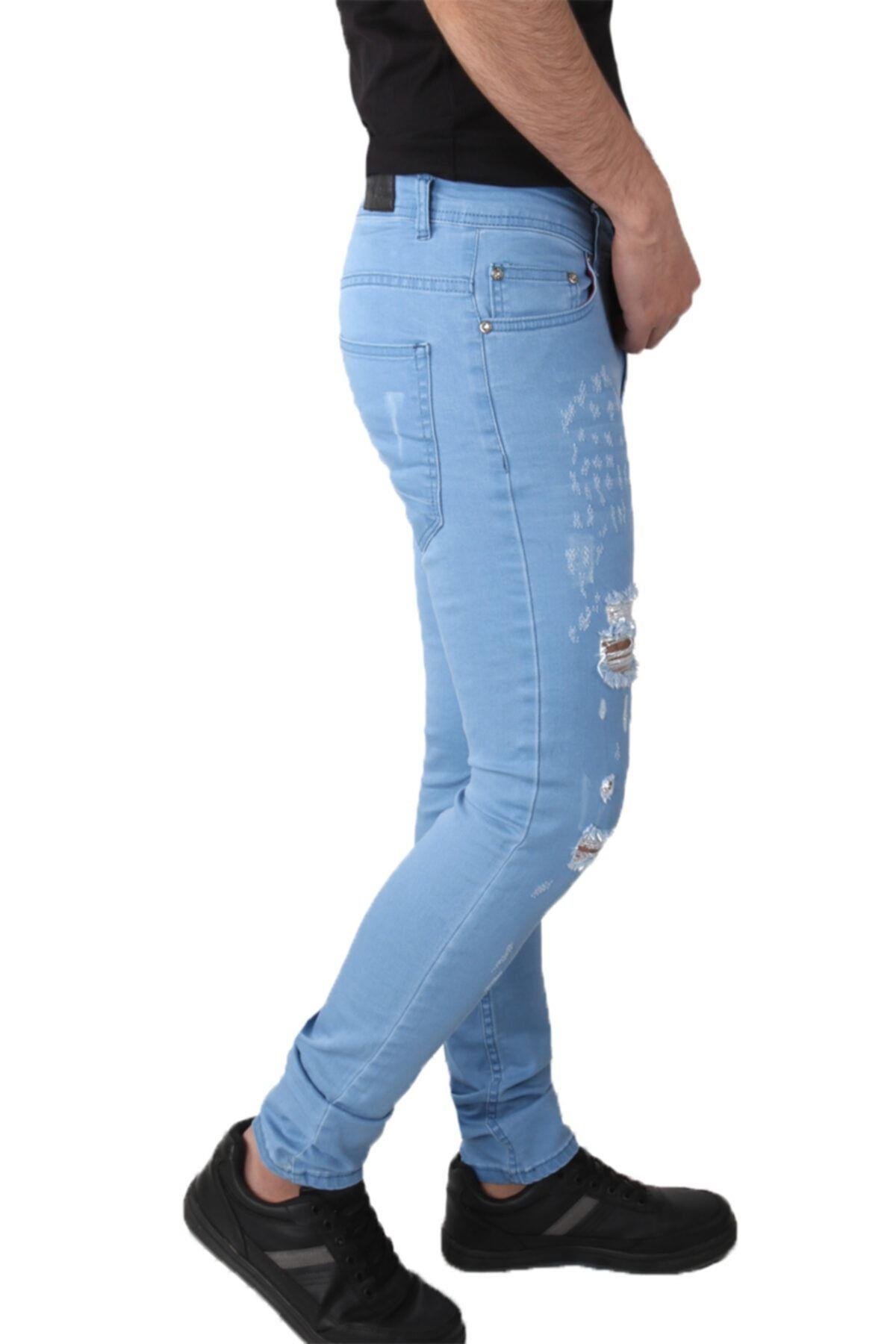 Erkek Açık Mavi Denim Spor Pantolon