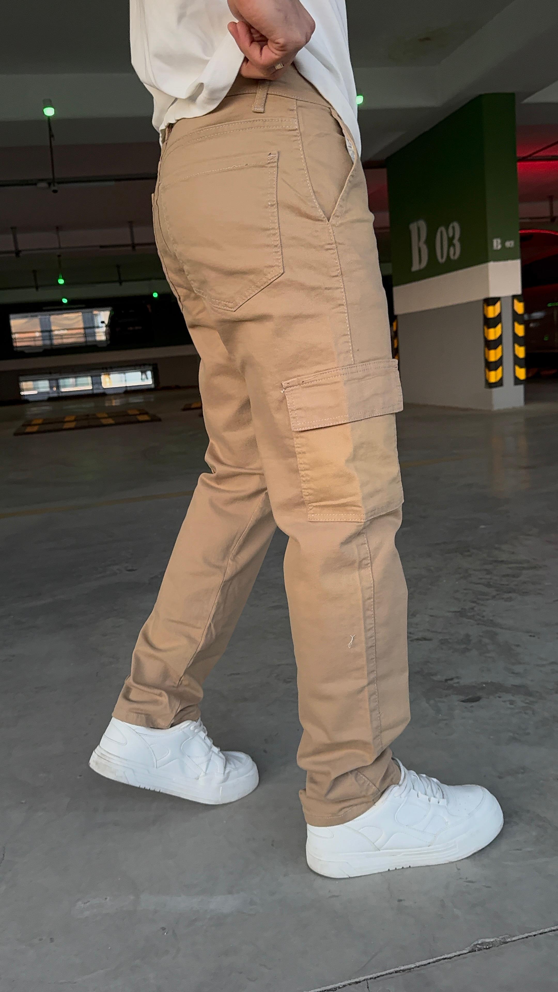 Erkek Buz Mavi Kargo Cepli Baggy Jean