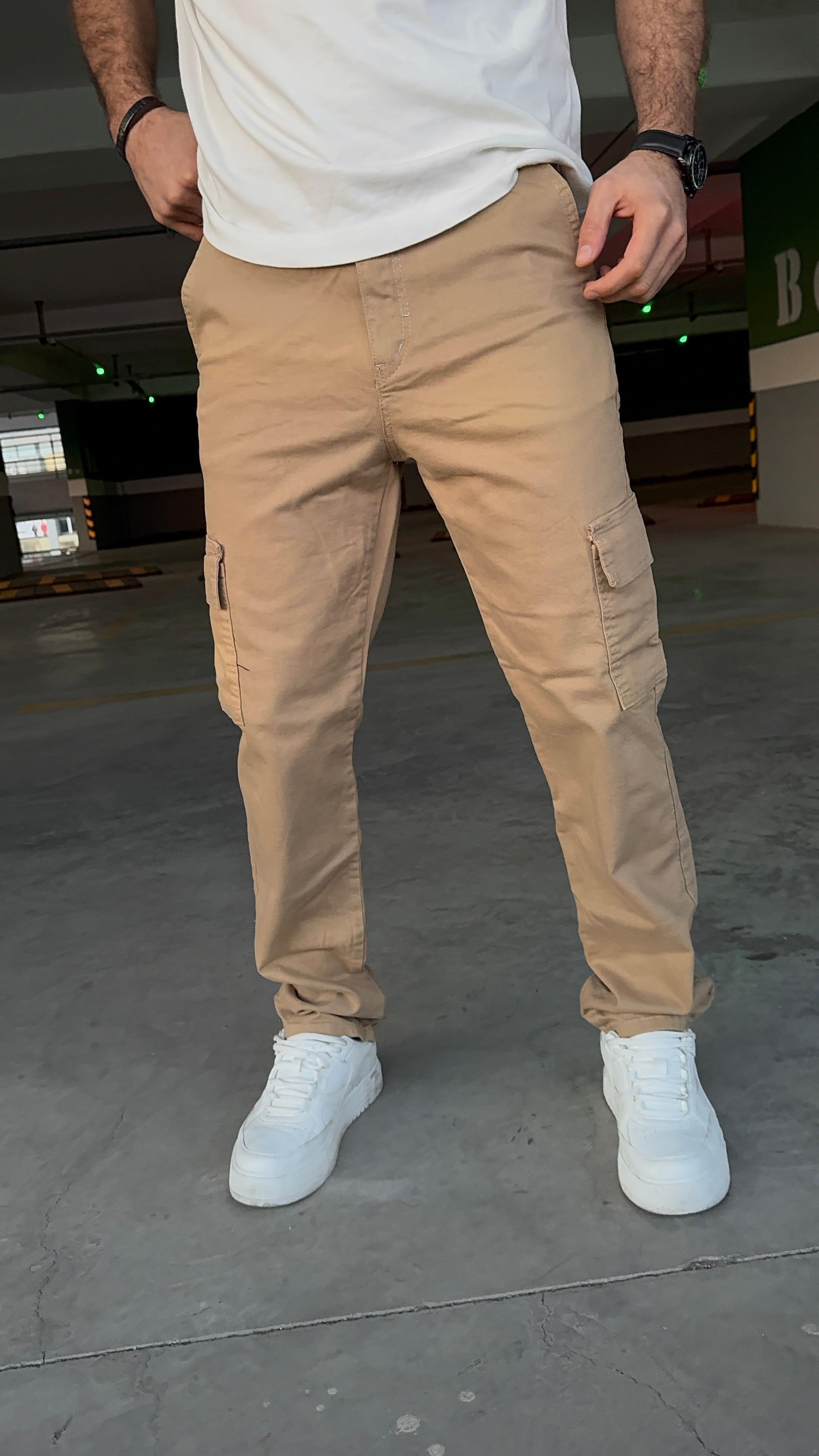Erkek Buz Mavi Kargo Cepli Baggy Jean