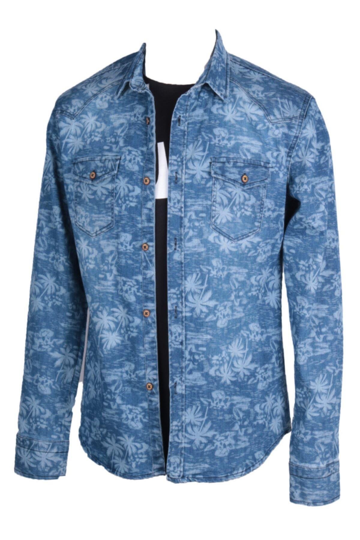 Erkek Denim Gömlek Baskılıtrend