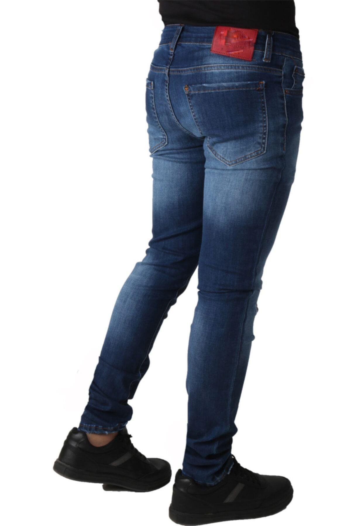 Erkek Denim Hld Spor Kot Giyim Lazerli Mavi Pantolon