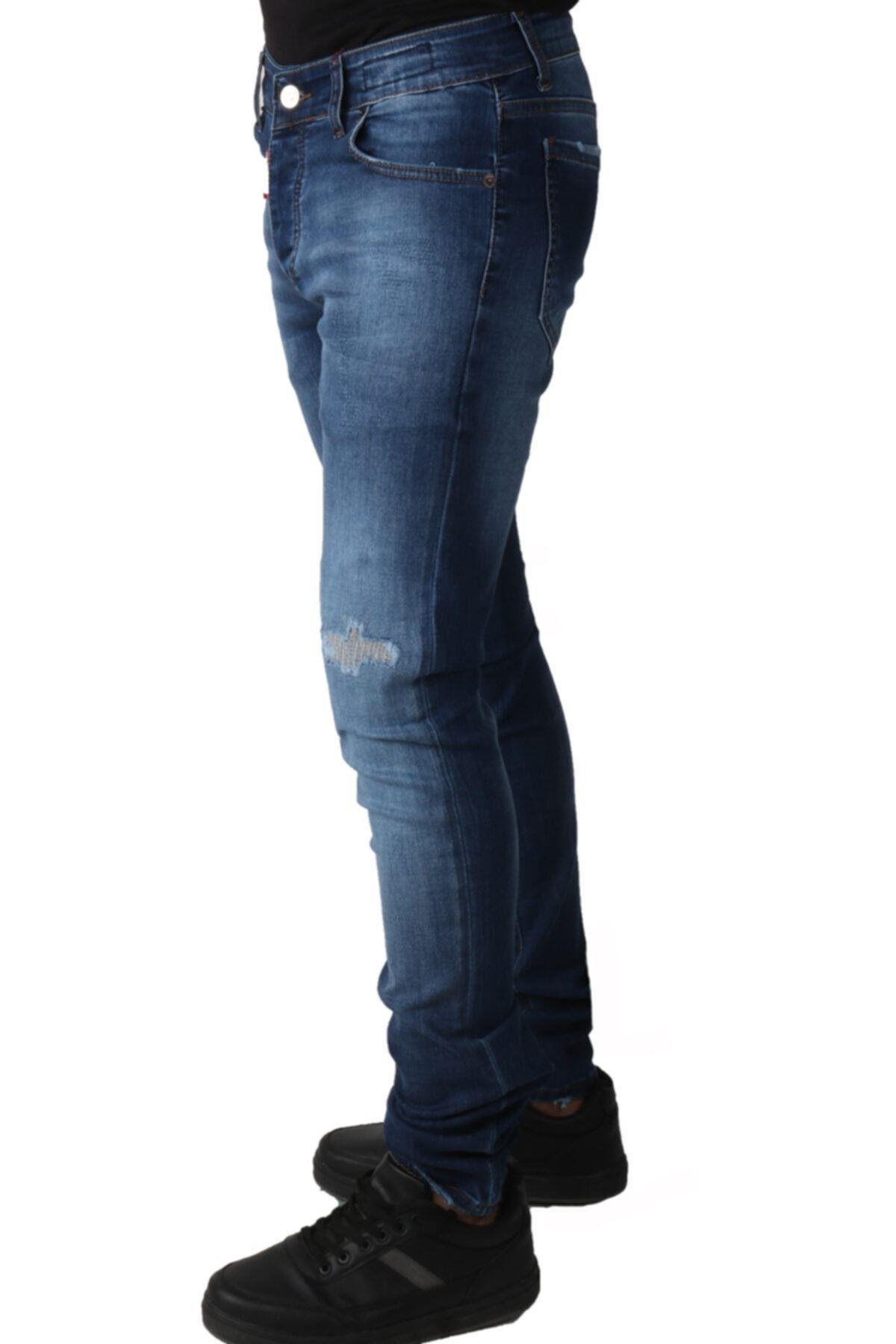 Erkek Denim Hld Spor Kot Giyim Lazerli Mavi Pantolon