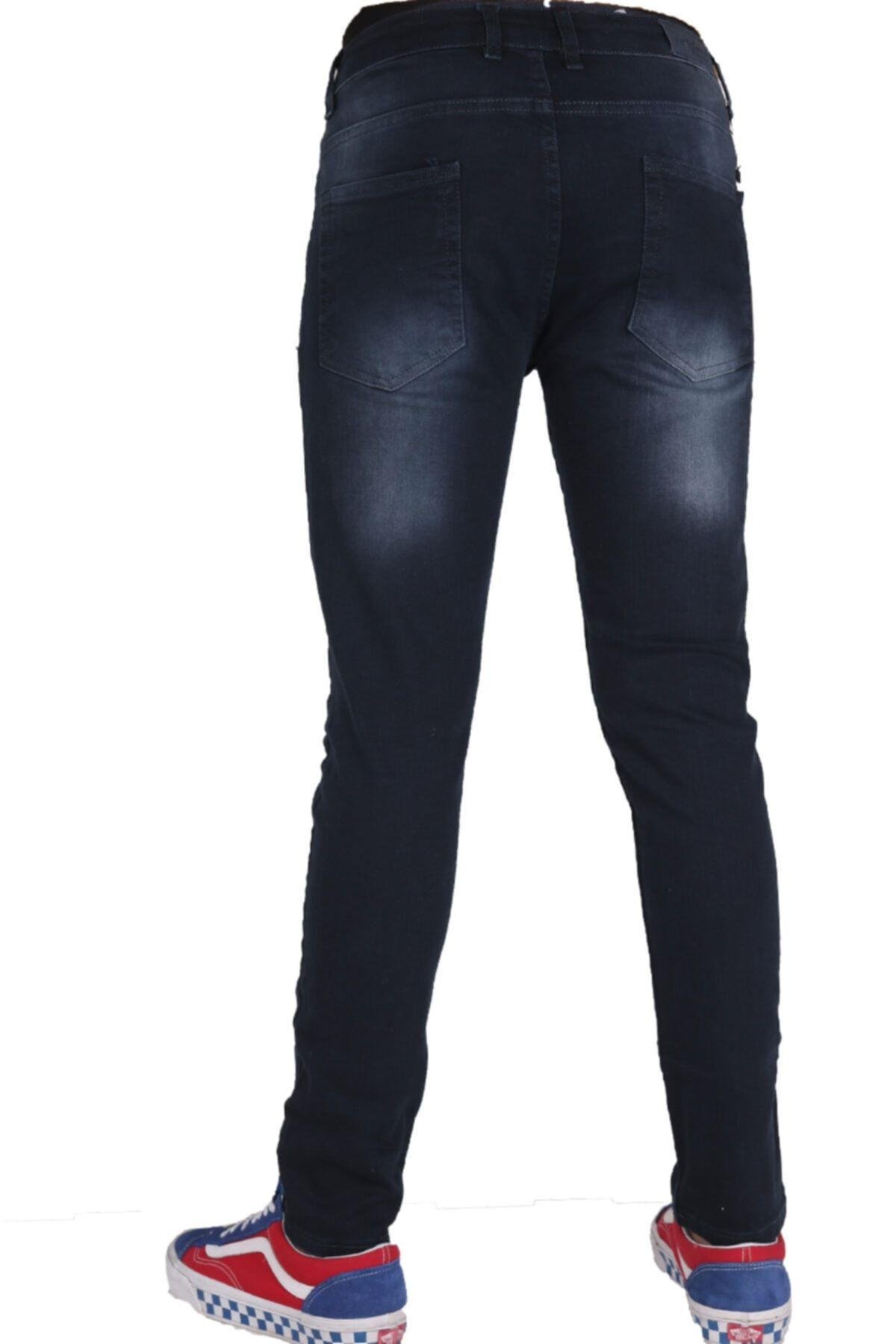 Erkek Denim Jeans Dar Paça Kot Pantolon Spor Giyim Lacivert