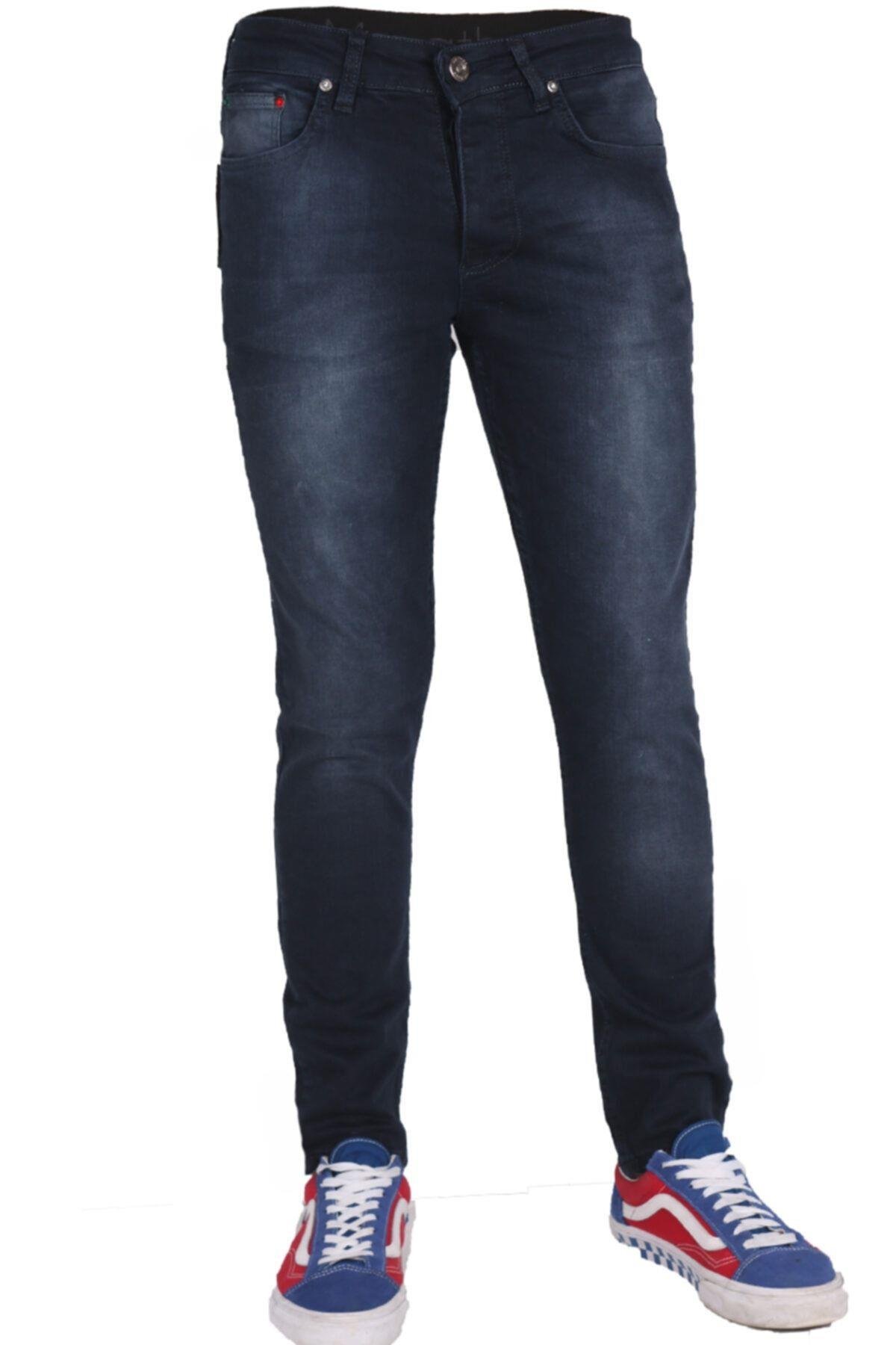 Erkek Denim Jeans Dar Paça Kot Pantolon Spor Giyim Lacivert