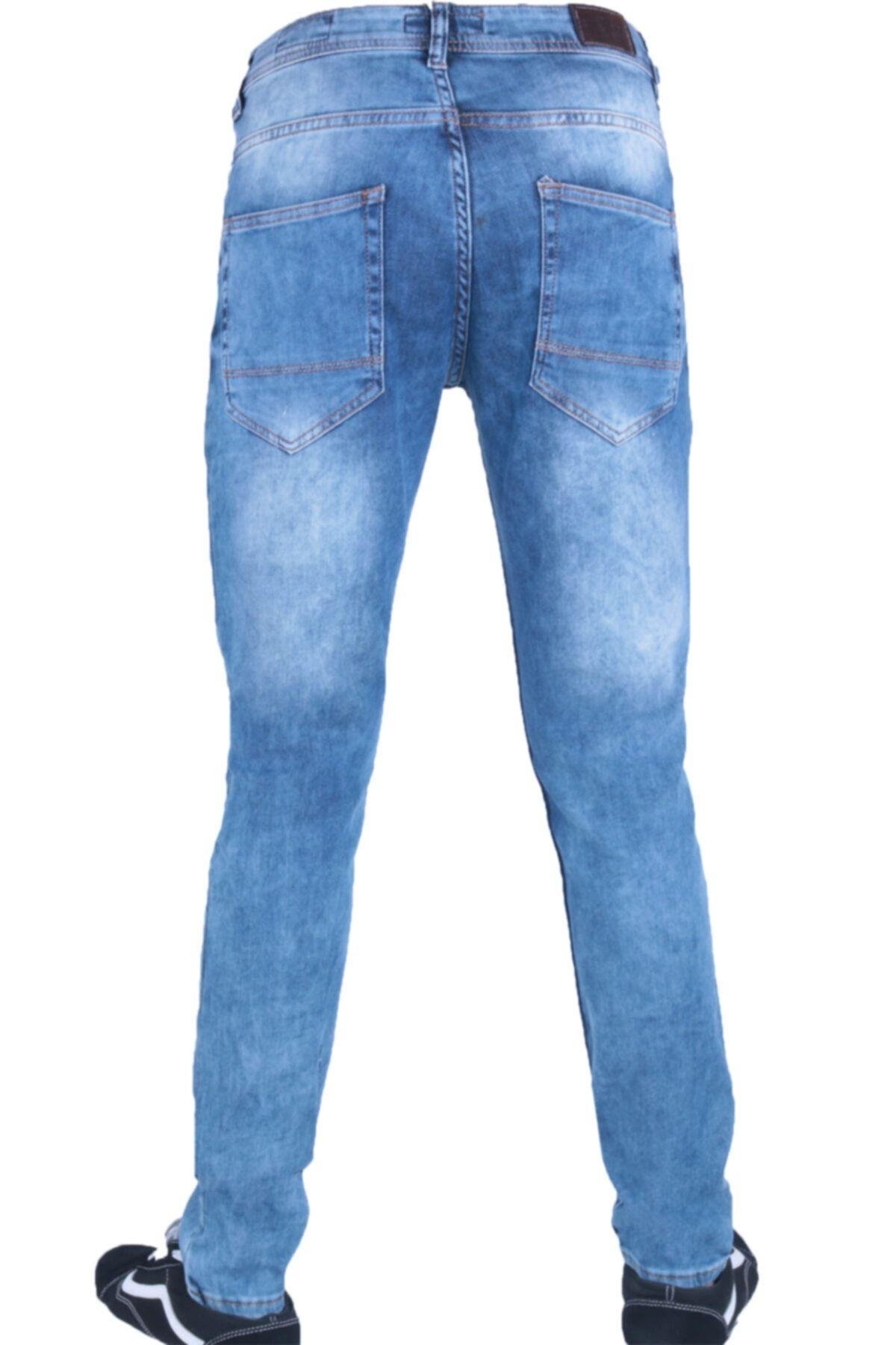 Erkek Denim Jeans Mavi Örme Kot Pantolon