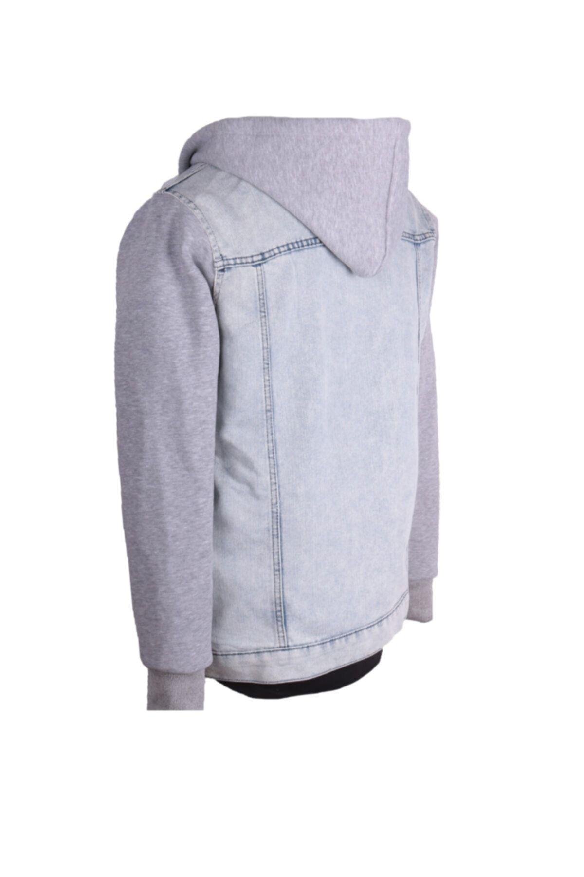 Erkek Denim Kapüşonlu Mont Trend Buz Mavi Kot Ceket