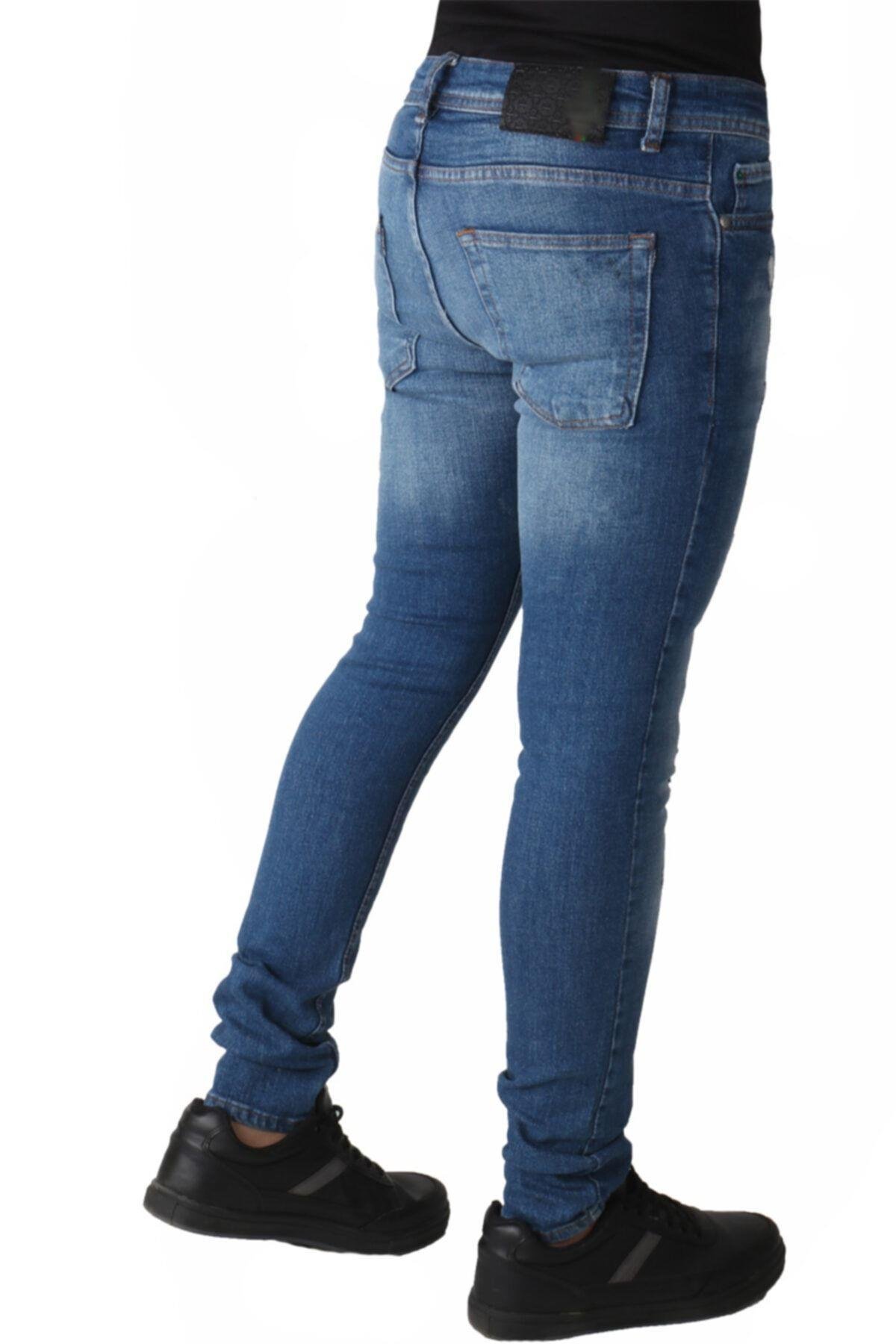Erkek Denim Lzr Işlemli 15 Ons Trend Mavi