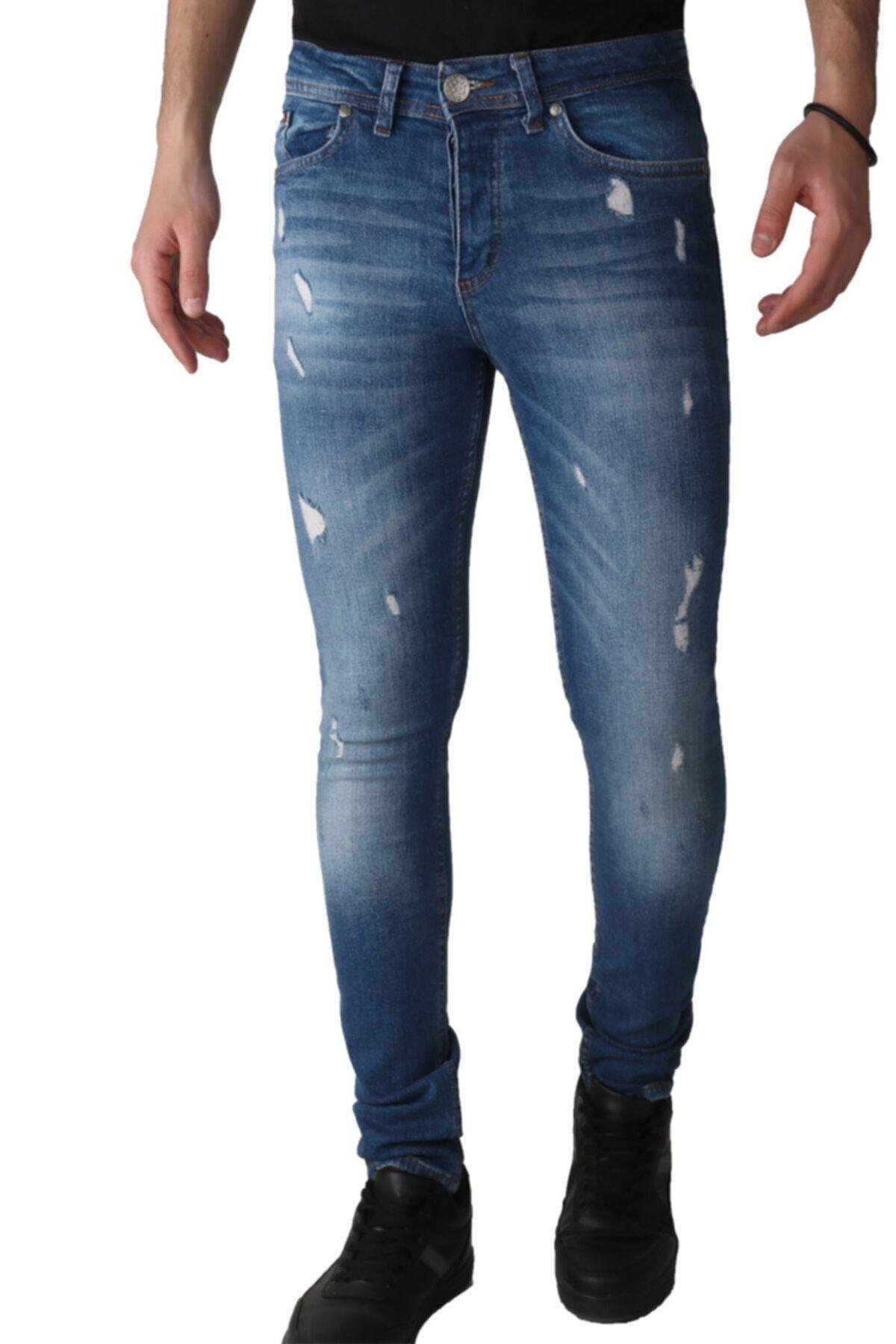 Erkek Denim Lzr Işlemli 15 Ons Trend Mavi