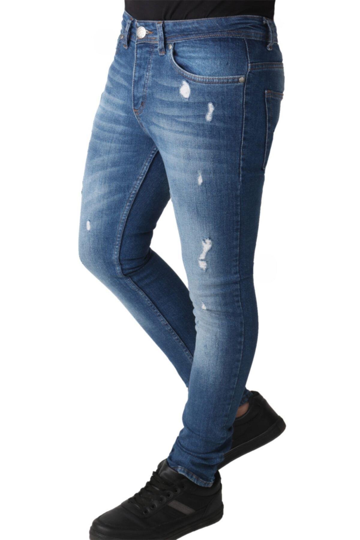 Erkek Denim Lzr Işlemli 15 Ons Trend Mavi