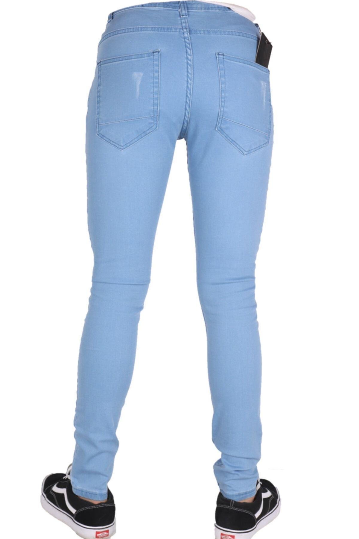 Erkek Denim Lzr Işlemli Açık Mavi