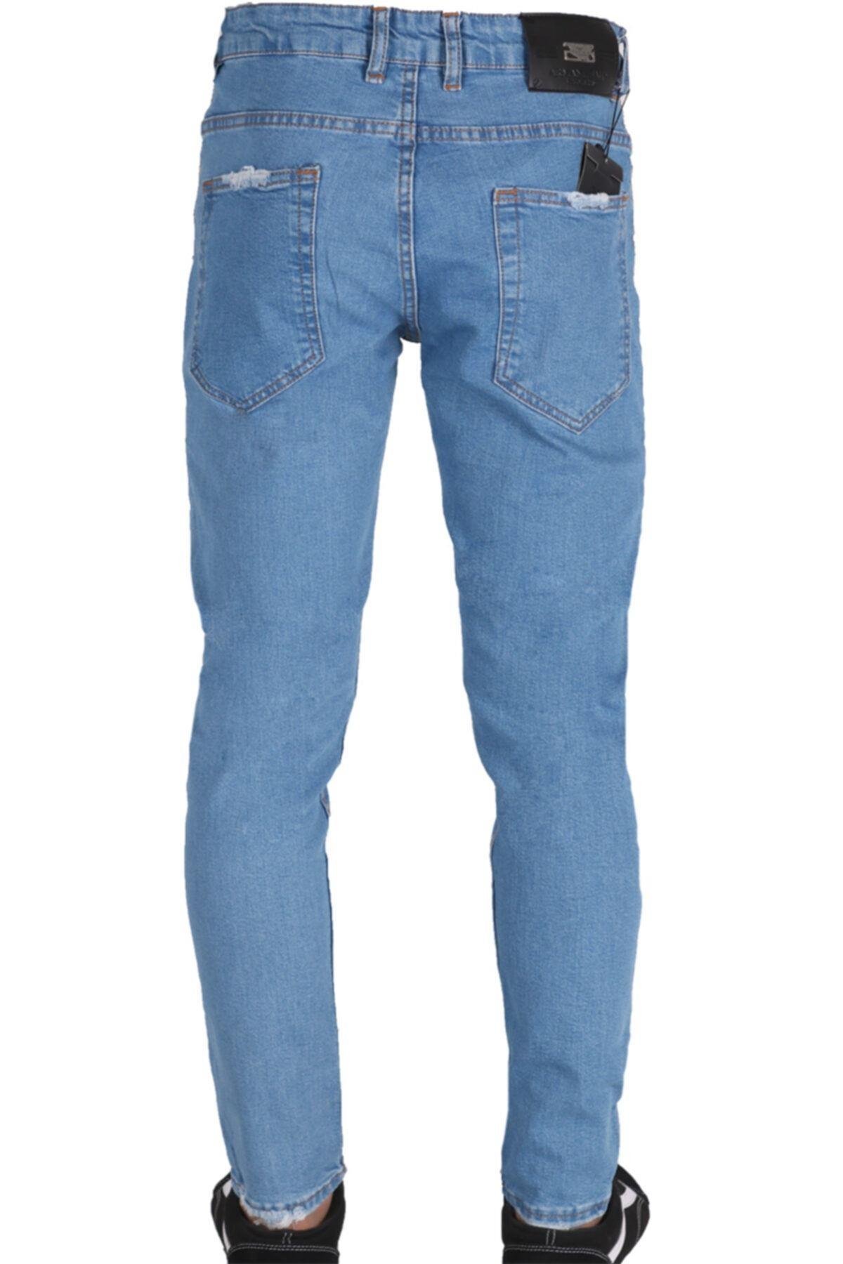 Erkek Denim Mavi Lazer Işlemli Kot Pantolon