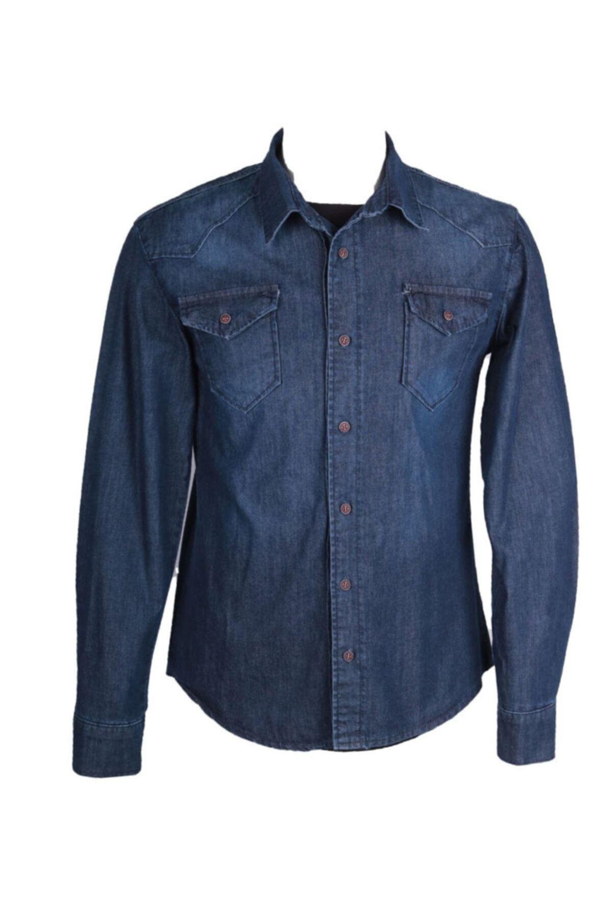 Erkek Denim Mavi Spor Gömlek