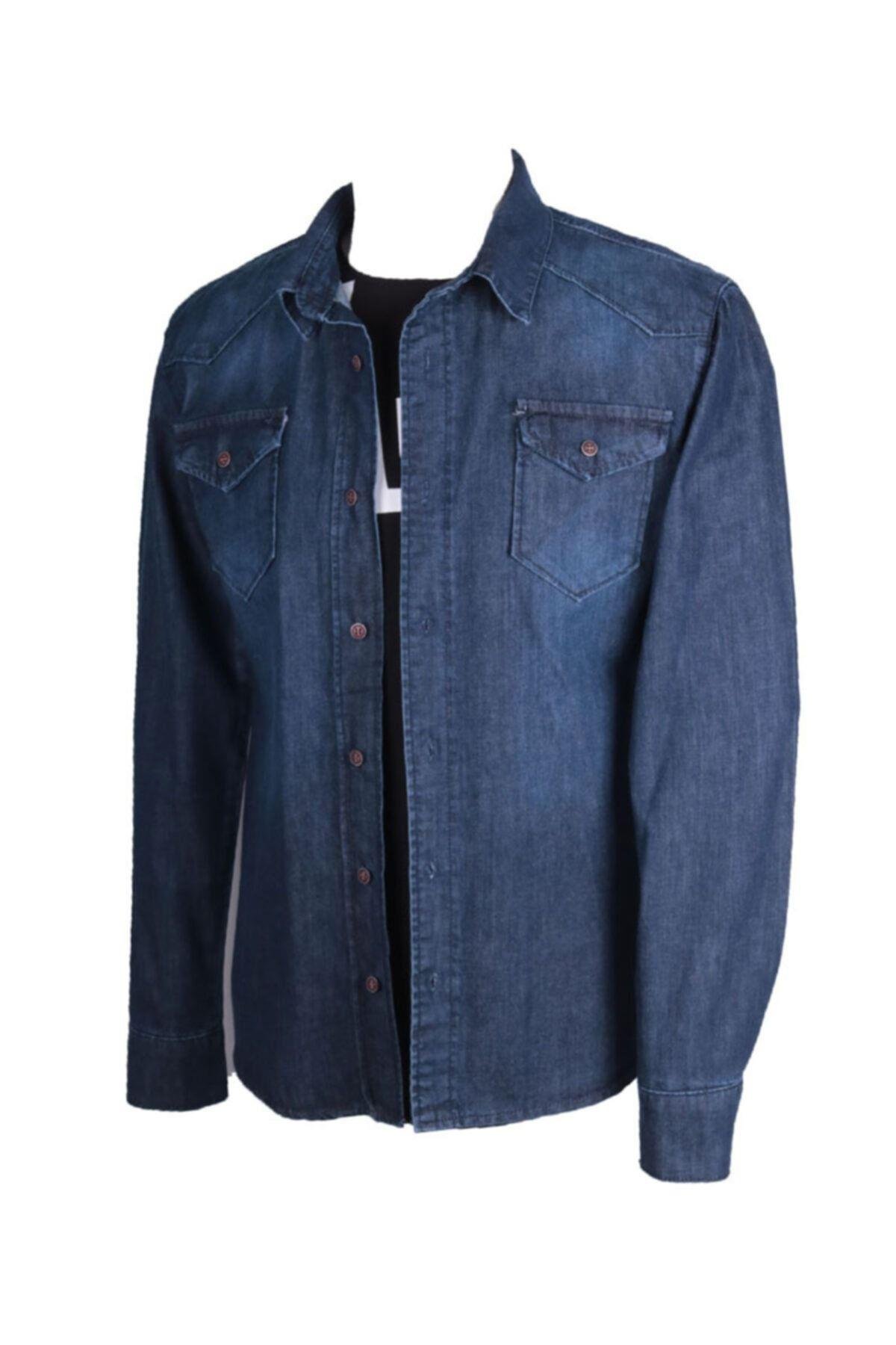 Erkek Denim Mavi Spor Gömlek