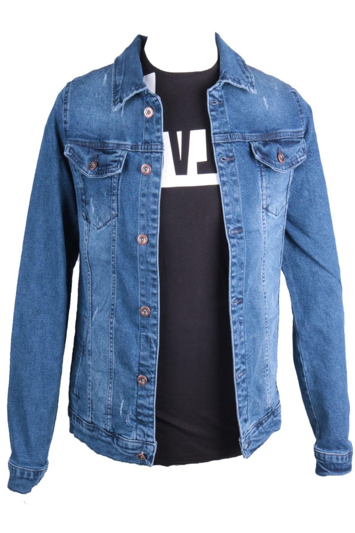 Erkek Denim Mont ,mavi Kot Ceket Vikings Jeans