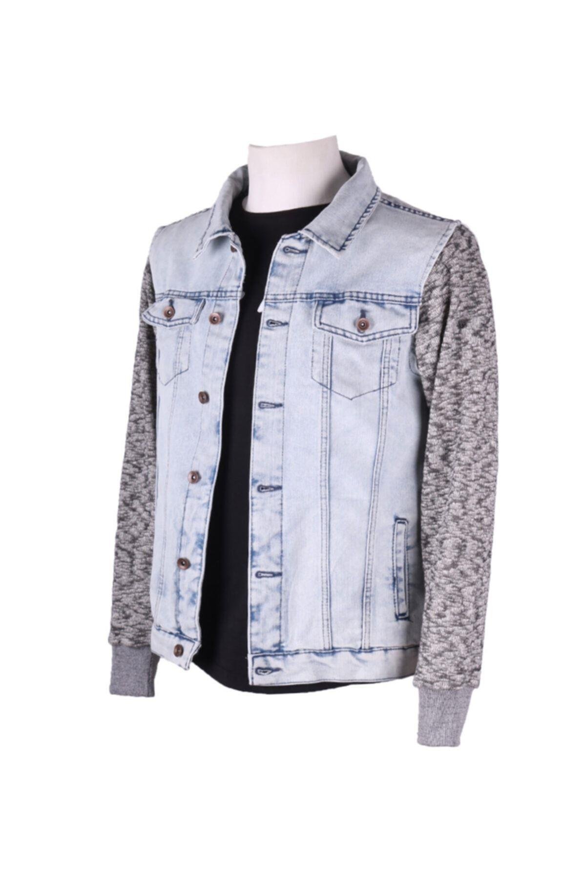 Erkek Denim Mont Polar Kol Buz Mavi Kot Ceket
