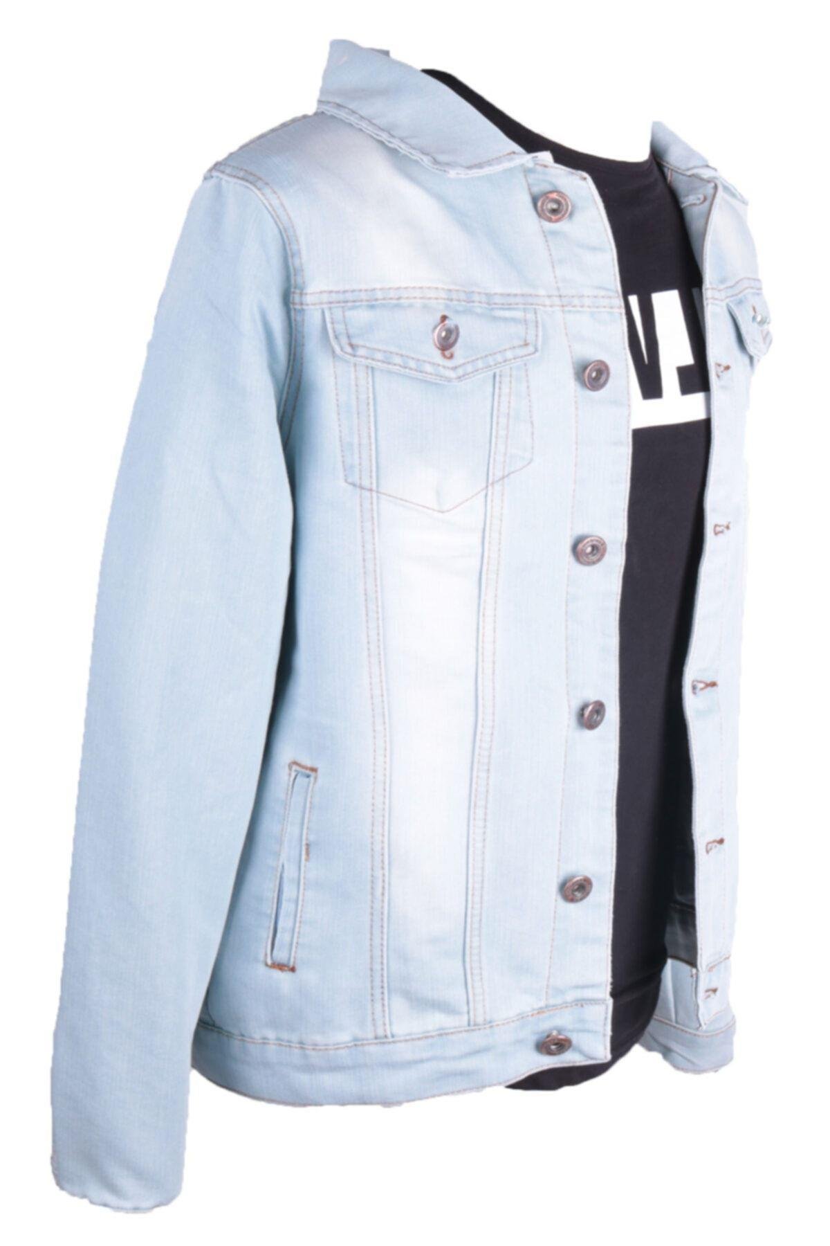 Erkek Denim Mont Trend Spor Giyim Buz Mavi
