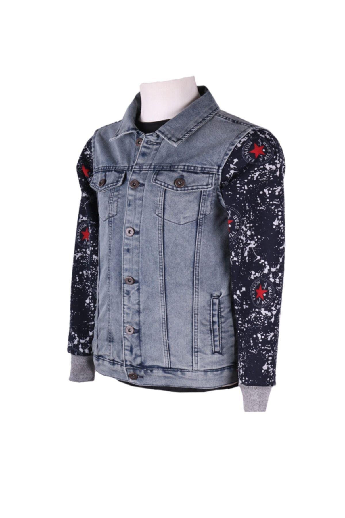 Erkek Denim Mont Yıldız Baskılı Kot Ceket