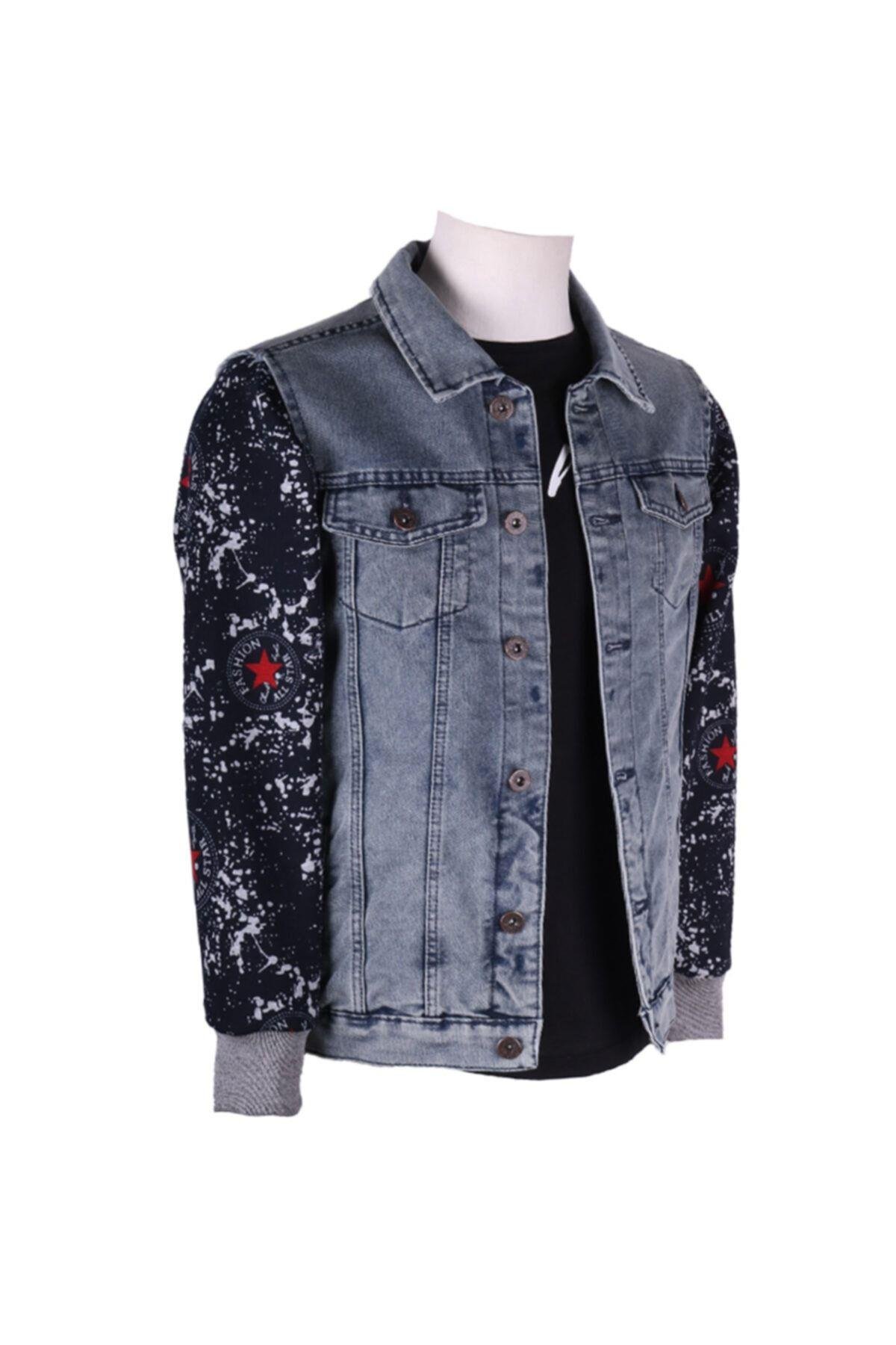 Erkek Denim Mont Yıldız Baskılı Kot Ceket