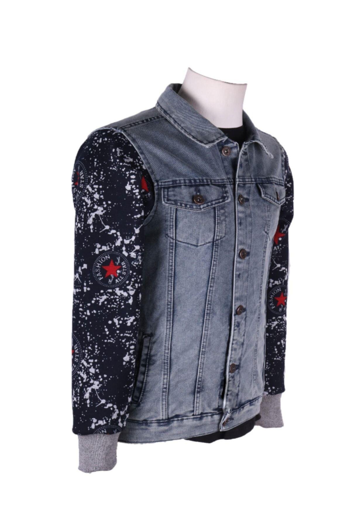 Erkek Denim Mont Yıldız Baskılı Kot Ceket
