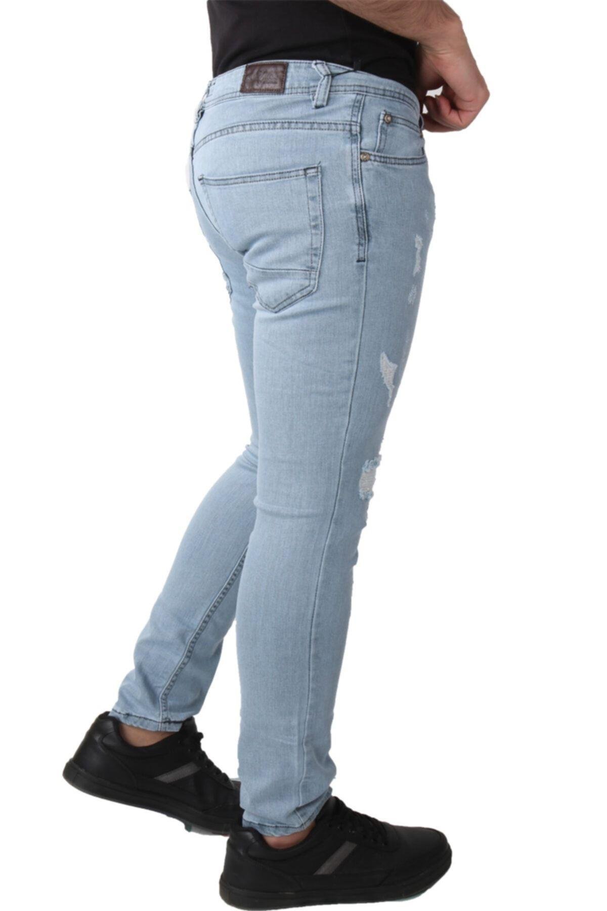 Erkek Denim Pantolon Lazer Işlmli Jeans Buz Mavi Kot
