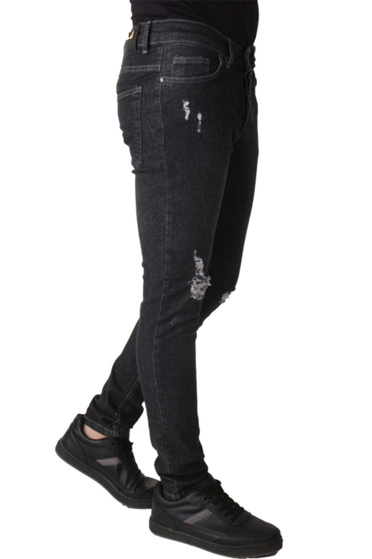 Erkek Denim Pantolon Lzr Işlmli Trend Siyah