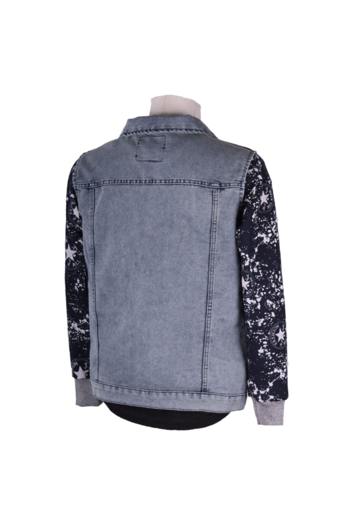 Erkek Denim Polar Kol Şık Giyim Mavi Kot Ceket