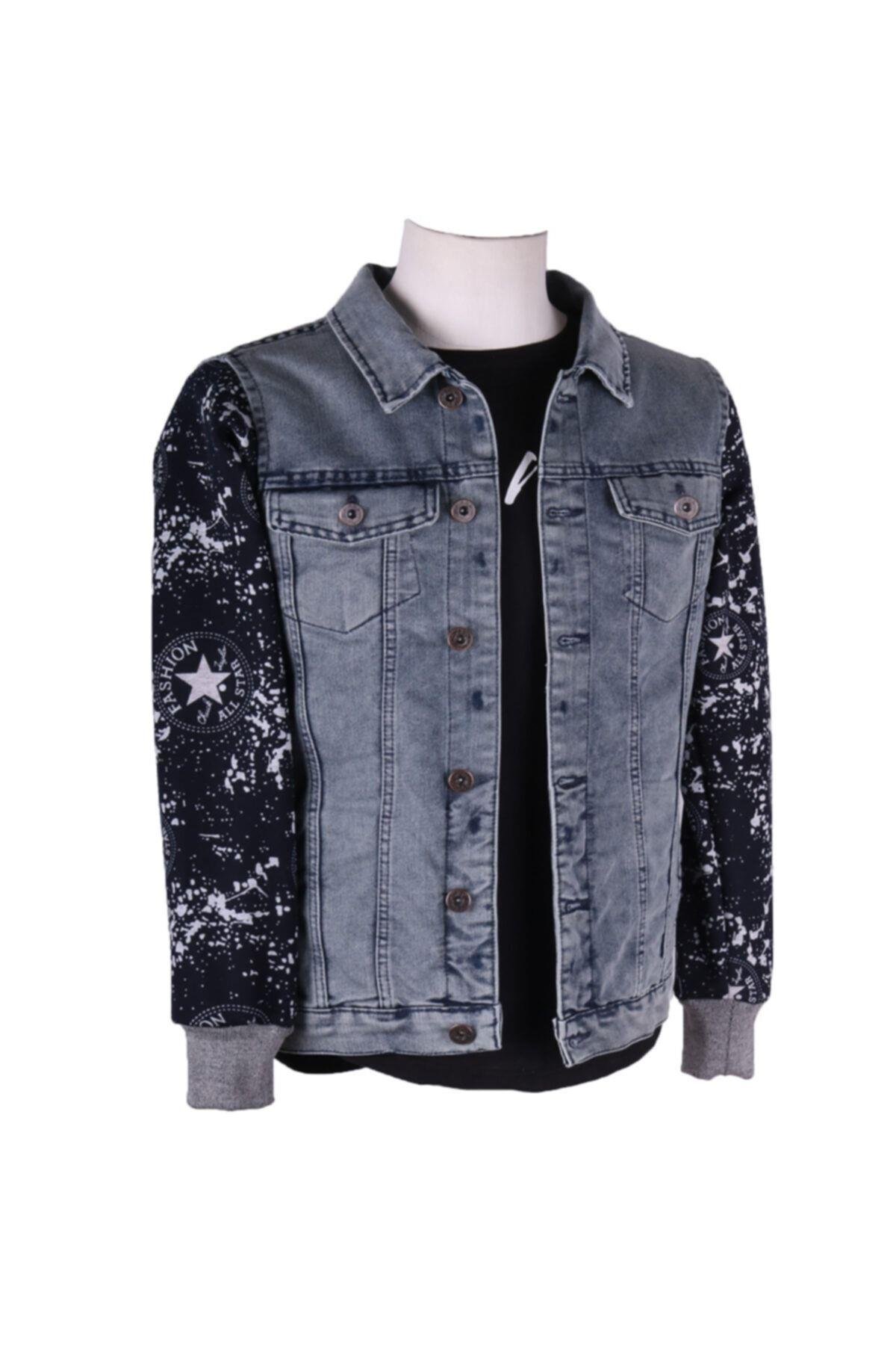 Erkek Denim Polar Kol Şık Giyim Mavi Kot Ceket