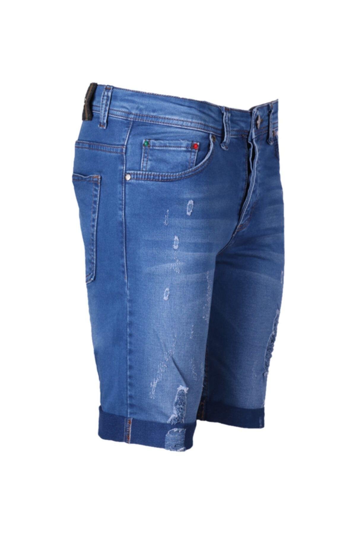 Erkek Denim Şort Lazer Işlemli 83565 Bermuda Kot