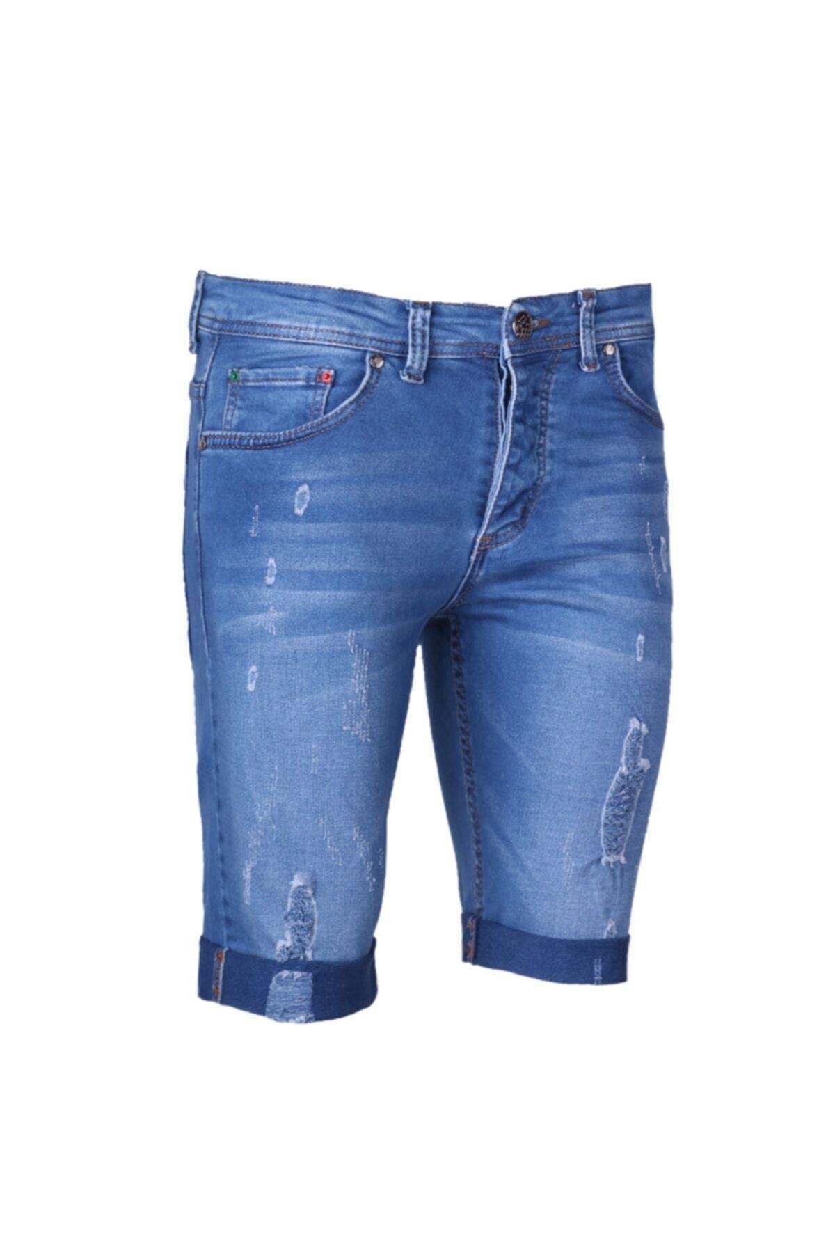 Erkek Denim Şort Lazer Işlemli 83565 Bermuda Kot
