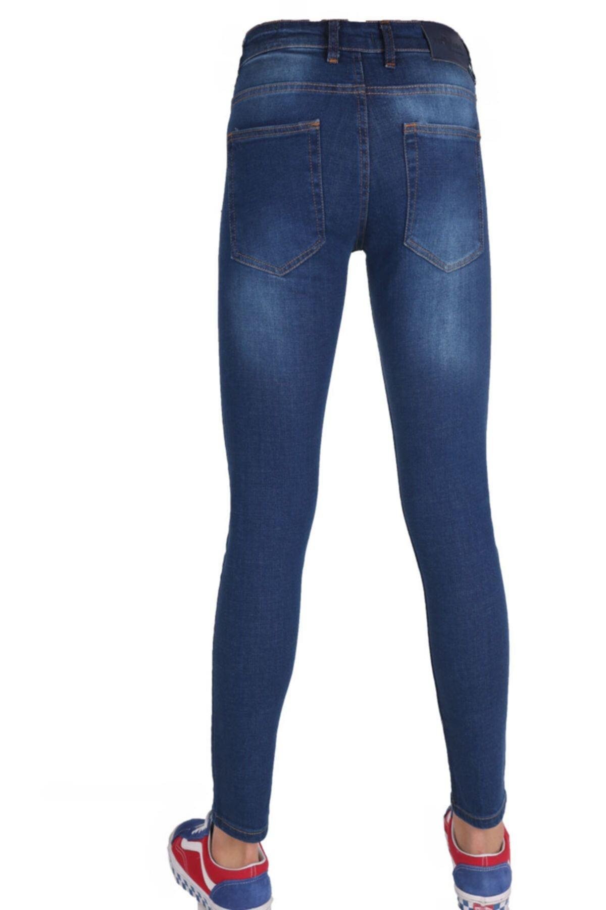 Erkek Denim Spor Giyim Trend Mavi Dar Paça Kot Pantolon
