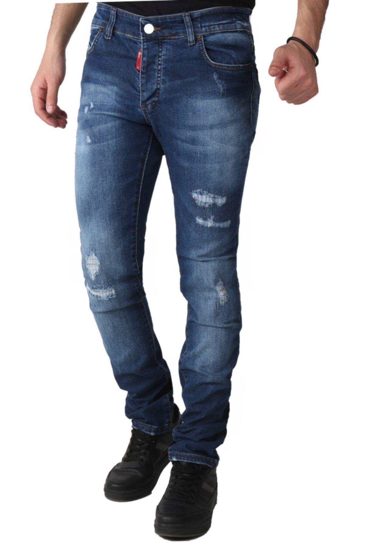 Erkek Denim Trend Giyim Dsg Hld Prç Işlmli Mavi