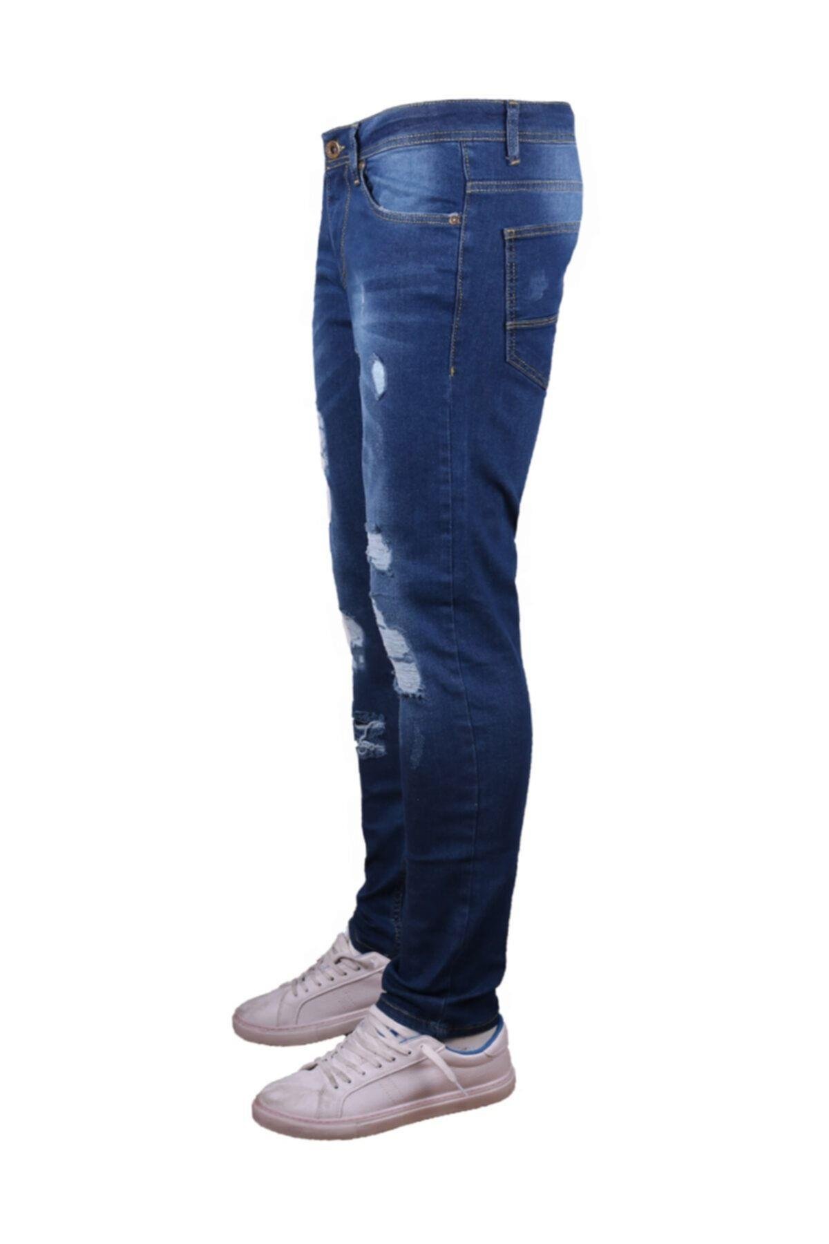 Erkek Denim Trend Giyim Lazer Işlemli Shn Mavi
